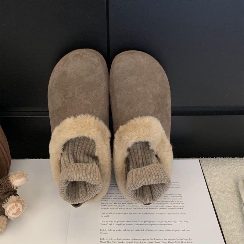 Women's Fleece Autumn and Winter New Retro Half-drag Flat Lazy Cotton Shoes