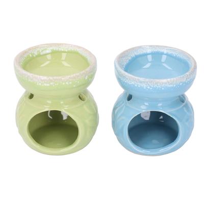 2pcs Green Blue Ceramic Essential Oil Burner Tea Light Candle Holder Fragrance Essential Wax Burner