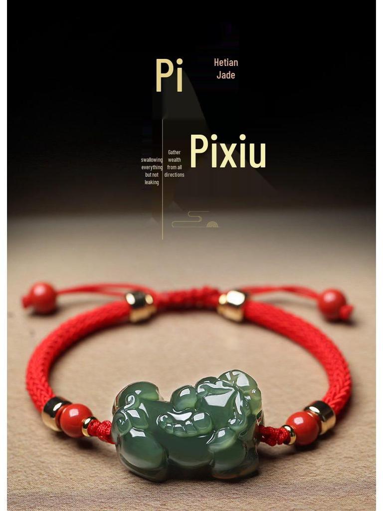 Hetian Jade Välgångsdragande Pixiu Berlockarmband för Par - Jade och Pärlbesatt Handrep Smycken för Kvinnor och Män.