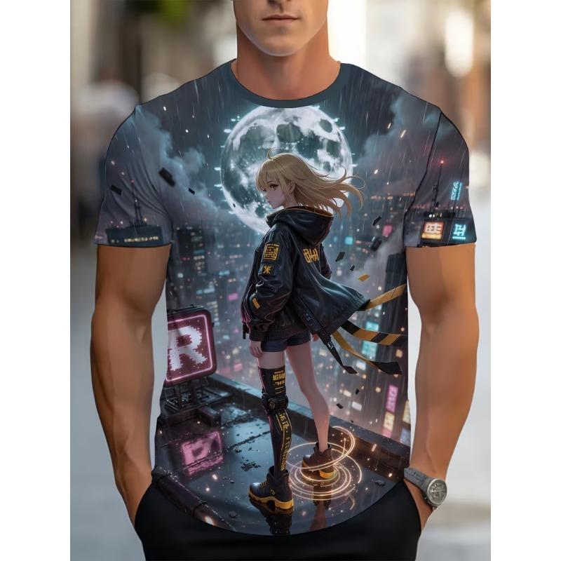 

Men s Retro 3D Graphic Print T-Shirt - Perfect for Daily Wear and Vacation S