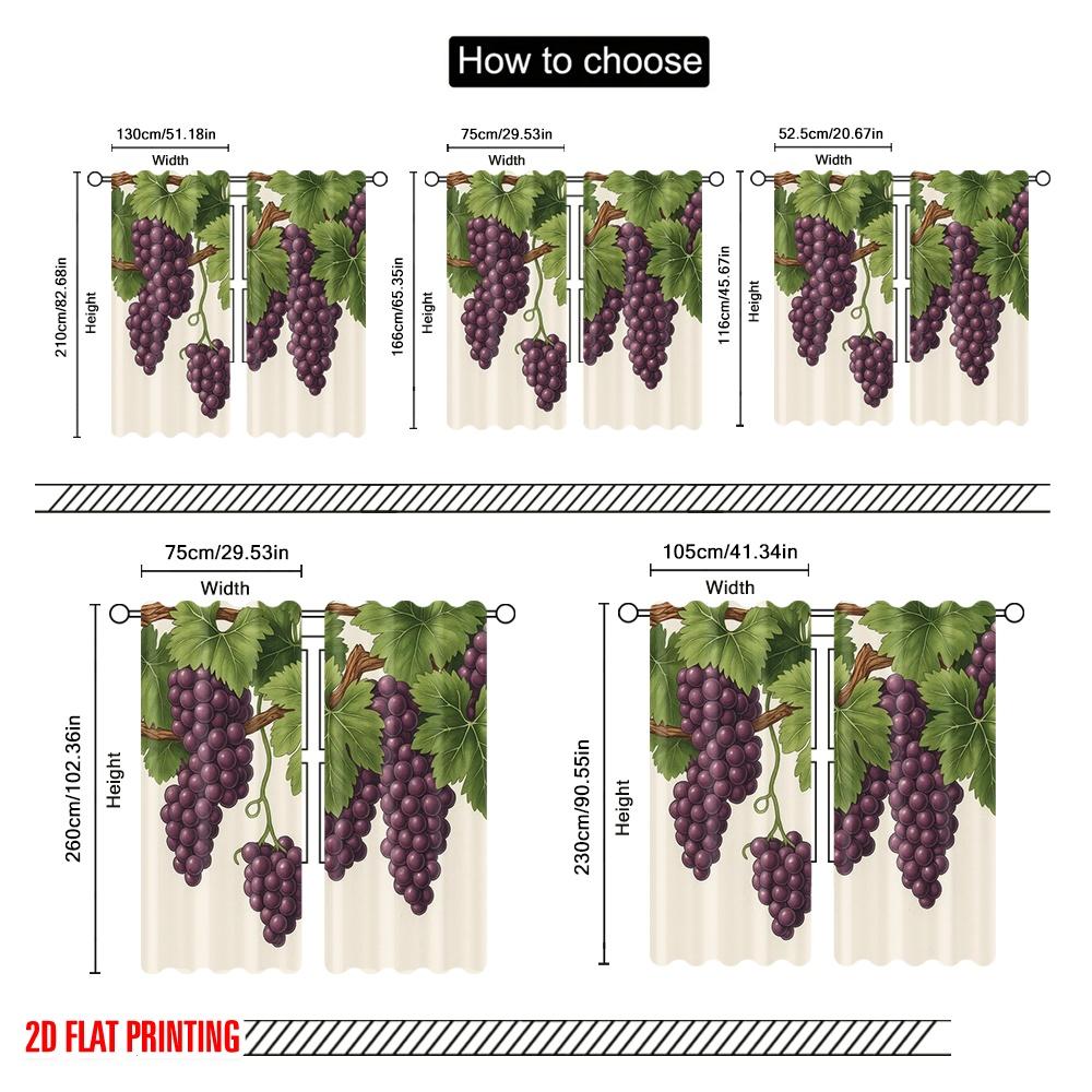 2pcs,2D Plane Printing Print Curtains Vineyard Bounty Polyester Woven (without Rod) All Seasons Ldeal for Various Room Types