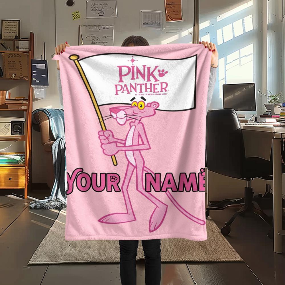 1pz Coperta in Flanella Personalizzata con Nome e Fantasia Pantera Rosa Adatta a Tutte le Stagioni per Arredamento Casa Calore e Comfort Regali Regalo Festivo