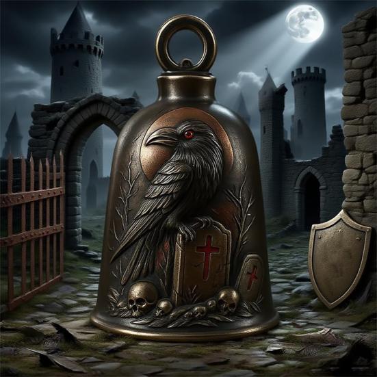 Cemetery Crow Bell Blood Moon Tombstone Crow Bell Gothic Decorative Bell for Halloween Autumn Indoor Outdoor Decor Haunted House Prop
