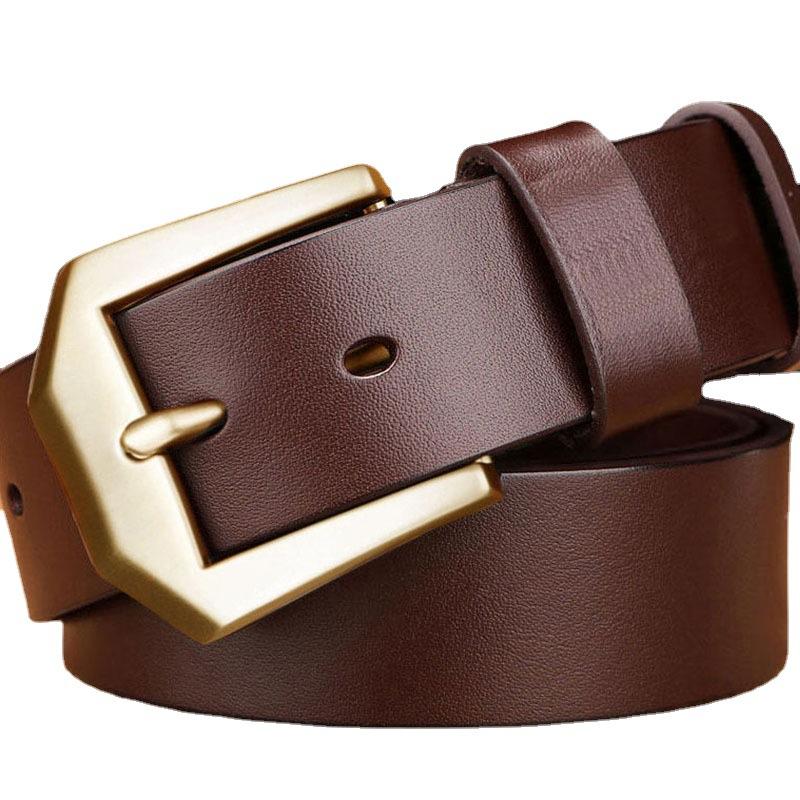 Men's Genuine Leather Pin Buckle Casual Middle-aged Trouser Belt Men's Trendy Alloy Buckle Retro Two-layer Cowhide Belt
