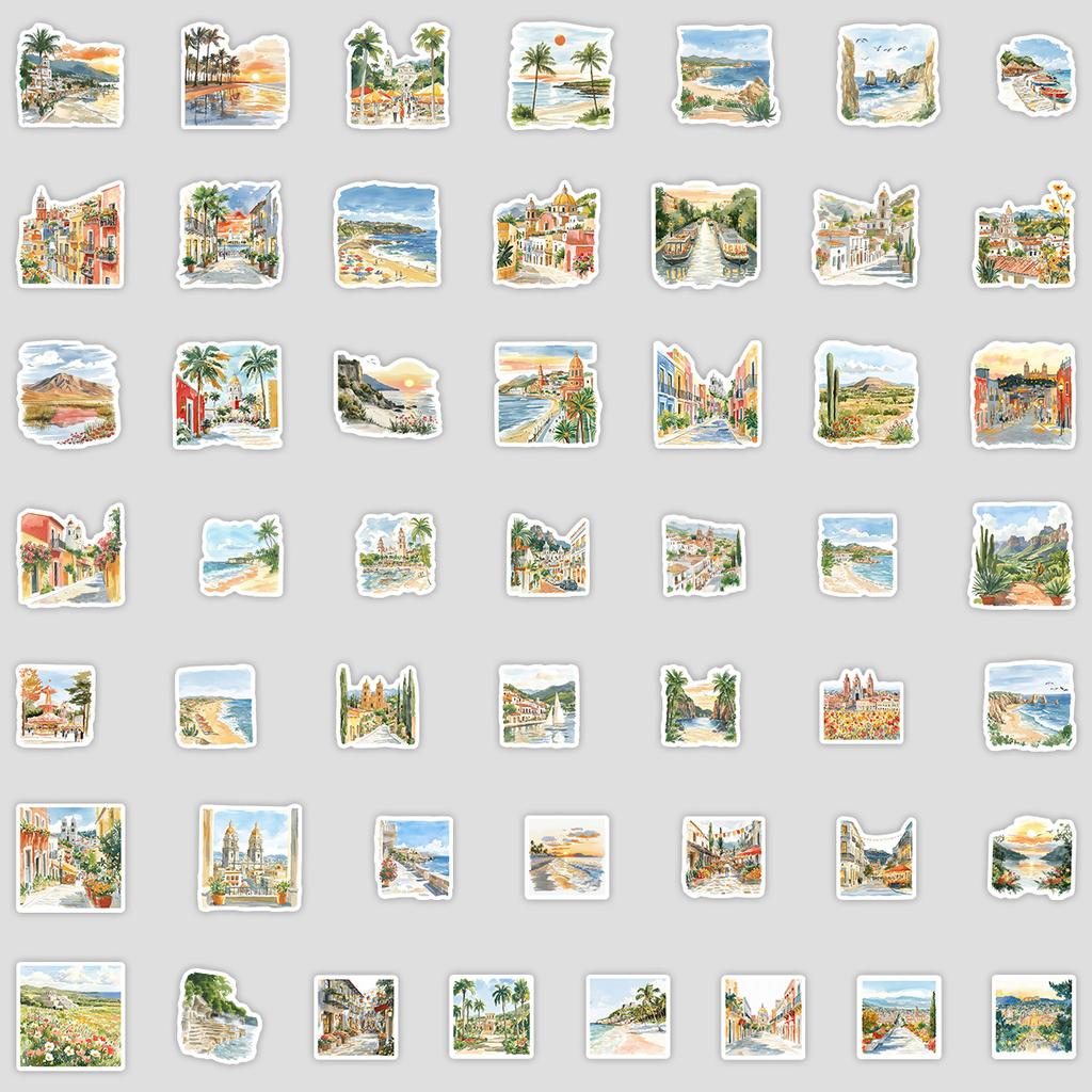 50 Watercolor Mexican Graffiti Stickers Creative Watercolor Attractions Graffiti Stickers Water Cup Computer Decoration Stickers