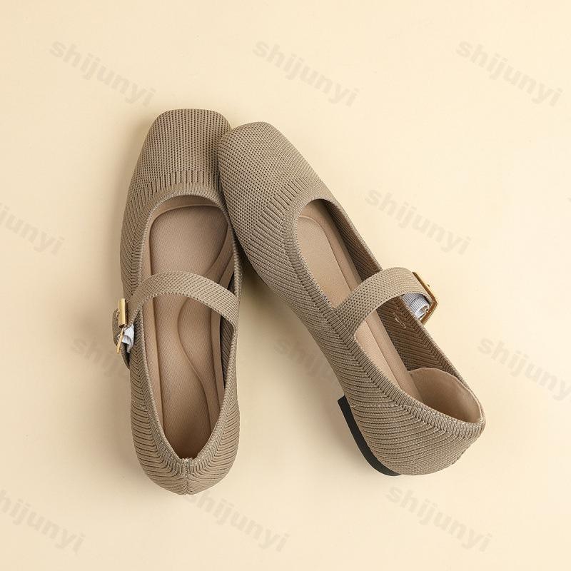 

Мода 2025 Новая весенняя женская мода Легкая вязаная повседневная обувь Мэри Джейн Сетчатая дышащая удобная одинарная обувь С неглубоким вырезом Плоские туфли-лодочки 34 хаки