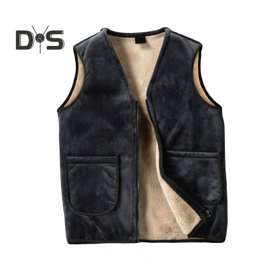 Men Vest Coat V-Neck Sleeveless Solid Color Velvet Lined Vest Coat with Pockets Zipper Closure Thickened Warm Bottoming Waistcoat