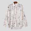 INCERUN Oversized Vintage Men Long Sleeve Print Semi-Sheer Tops T-shirts