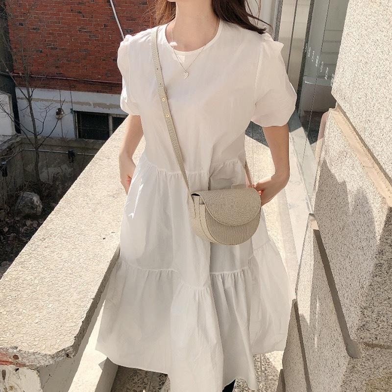 Korean Chic Summer Large Size Dongdaemun New Niche Simple Solid Color Loose Long Dress Women