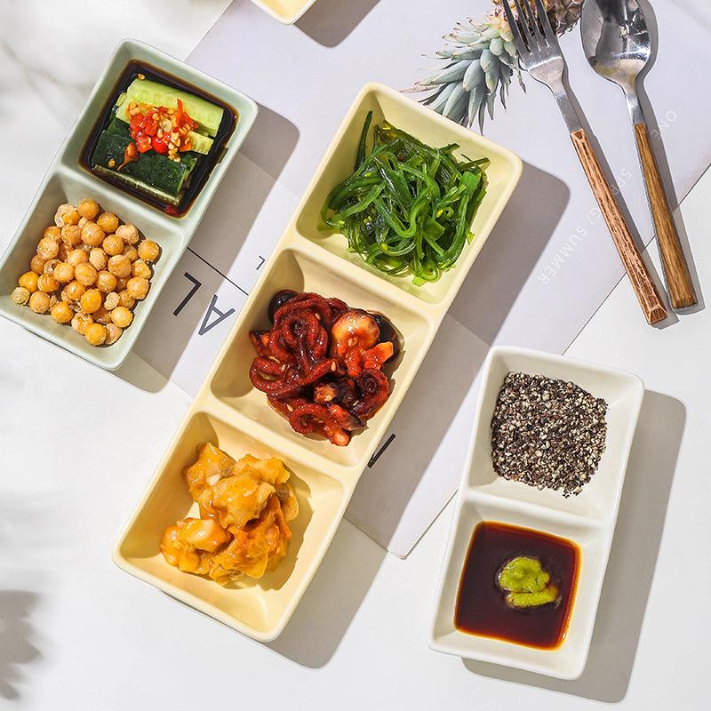 Creative Ceramic Soy Sauce Dish Spice Plate 2/3 Grids Dinner Plates Household Snack Plate Kitchen Accessories