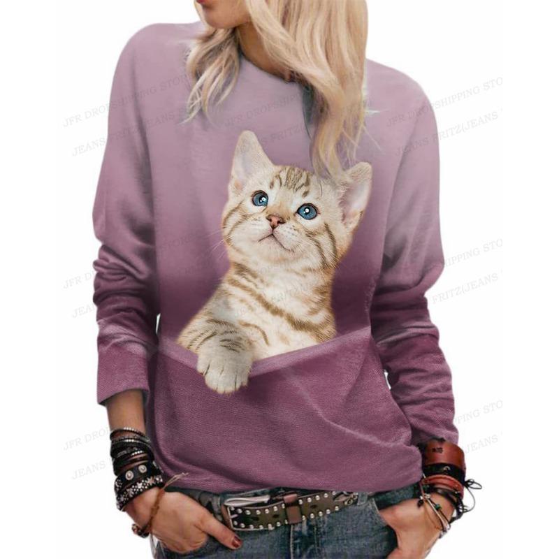 Lovely Cat Hoodie 3D Animal Print Crewneck Long Sleeve Sweats Harajuku Hoodies High Quality Coat Girl Tracksuit Women Sweats Cat