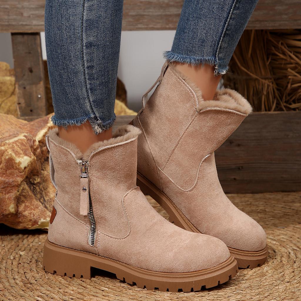 Fashion Fashion Side Zip Short Plush Snow Boots Women 2025 Winter Round Toe Thick Bottom Medium Heel Ankle Boots Warm Non Slip Booties