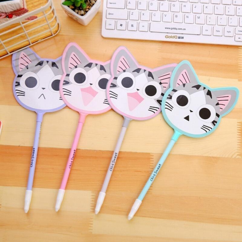 2pcs   Fan Style Cool Cheese Cat Gel Pen Writing School Office Supply Student Prize Gift Stationery