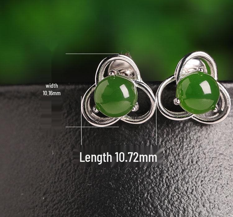 **Green Jade Flower Stud Earrings for Women - 925 Sterling Silver with Certificate**