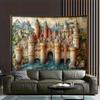 1pc Vintage Polyester 2D Castle Tapestry Wall Hanging Decor Montevideo Medieval Castle Design Universal for Living Room Bedro