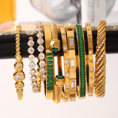18K Gold-Plated Diamond-Studded Stainless Steel Bangle – Light Luxury Zircon Autumn/Winter Bracelet for Women