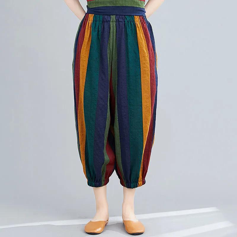 Completi Casual Donna Moda Set T-shirt Estivi Larghi Letterari Retro Strisciato Manica Corta Pantaloni Harem Set 2 Pezzi
