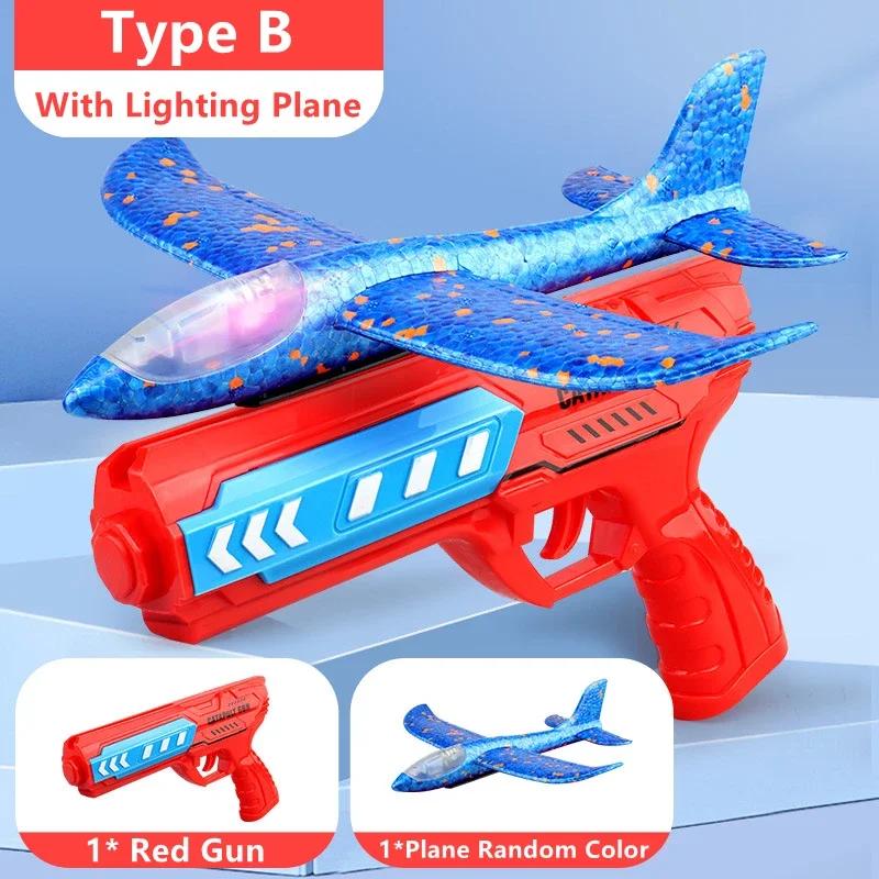 Kids Airplane Launcher Toys 13.2'' LED Foam Glider Catapult Gun Plane for Children Outdoor Flying Toys Birthday Gifts for Boys