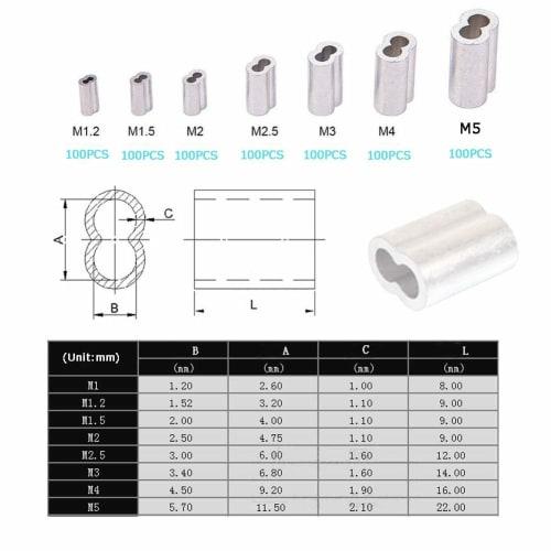 Ailenlan Wire Rope Sleeves, Wire Crimping Hardware, Aluminum Sleeves, 4mm/3mm, Eight-Shaped, Aluminum Clamp Tube, Aluminum Alloy, for Wire Rope, Crimp