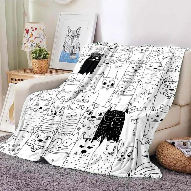 Cute Cat Series Printed Blanket for Sofa Bed Travel Camping Living Room Office Conditioning Blanket for All Seasons Gifts