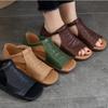 Johnature Peep Toe Flat Sandals Retro Genuine Leather Comfortable Soft Sole Versatile Women's Shoes