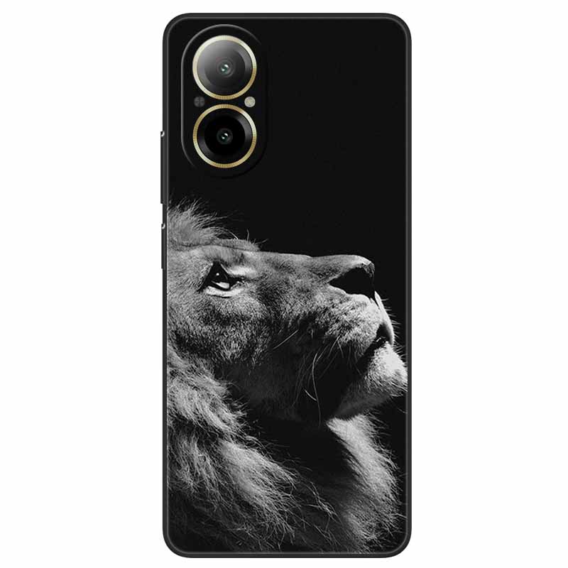 For Realme C67 4G Case Animals Painted Black TPU Silicone Soft Bumpers for RealmeC67 4G C 67 RMX3890 Phone Covers Wolf Cool Bags