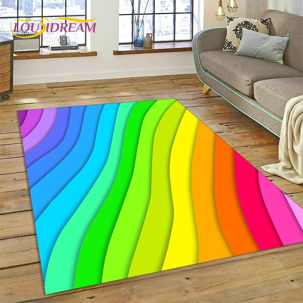 Rainbow 3D Colour Illusion Cartoon Rug Carpet for Living Room Bedroom Home Decor,Floor Mat Non-slip Decoration for Sofa Doormat