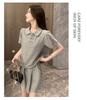 Women's Playful Petite Two-Piece Sportswear Set - Summer Short Sleeve & Shorts, Street Style.