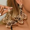 Elegant Hollow Cut Butterfly Earrings With AB Crystal Accents Lightweight Alloy Studs Women Fashionable Retro Chic Jewelry