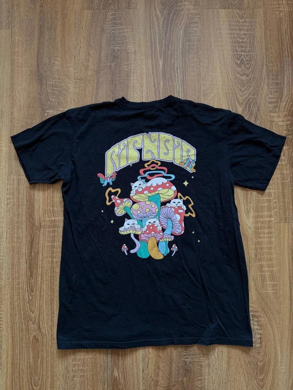 RIPNDIP T-Shirt Black Psychedelic Mushroom Cat Graphic Streetwear Size L XL