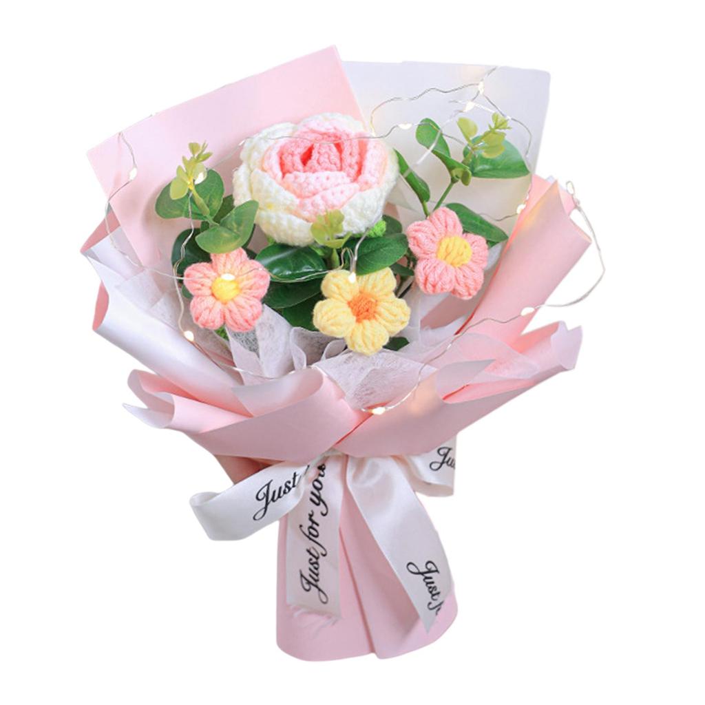 Crochet Flower Bouquet Already Made Decorative Decor Versatile Hand Woven Bouquet Knitted Flowers for Valentine's Day Festival