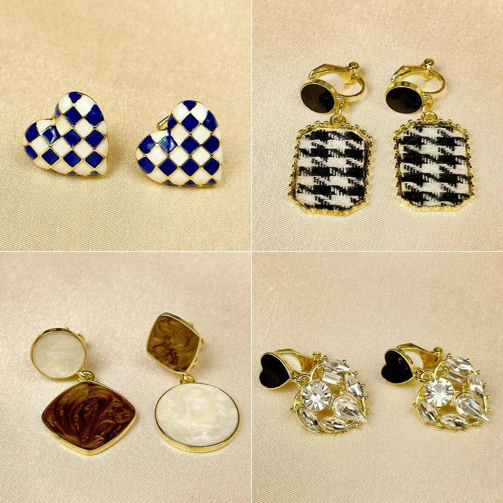 Trendy Rhinestone Heart Ear Cuff - No Piercing, Black & White Cartilage Stud Earrings