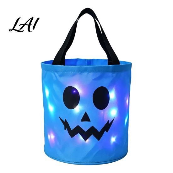 Große Vorratsbehälter für Süßigkeiten Halloween Leuchtende Kürbis-Tasche LED-Leuchtender Trick-or-Treat-Eimer Dekorative Behälter Süßigkeiten Wiederverwendbar Wasserdicht