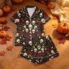 Damen Casual Halloween-Print Pyjama-Set, Zweiteilig Bequeme Nachtwäsche