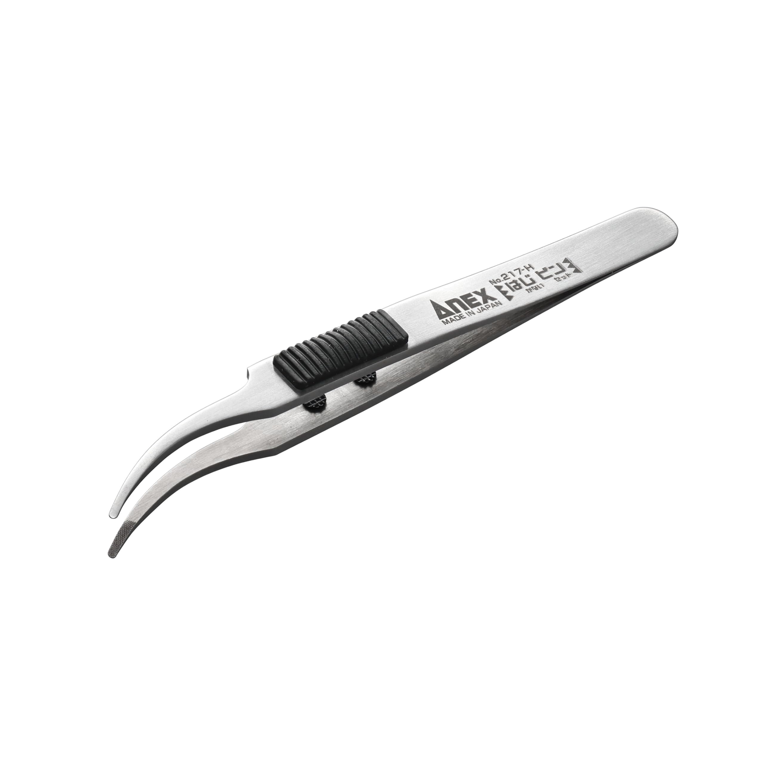 

ANEX Rubber Grip Stainless Steel Rounded Eagle edges for a secure knock off even small Tweezers, 120mm, Tip, Easy-to-See Curve, No. 217-H [Rough grip!