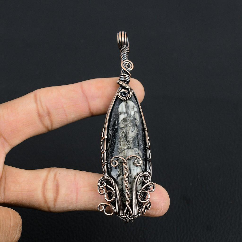 Orthoceras Fossil Jewelry, 999 Copper Wire Wrapped Pendant Handmade Gemstone Jewelry, Gifts For Wedding Pendant