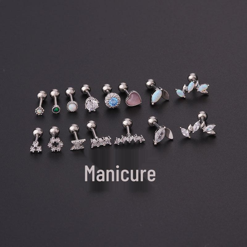 16G Titanium Steel Opal & Zircon Stud Earrings - Korean Fashion Piercing Earring