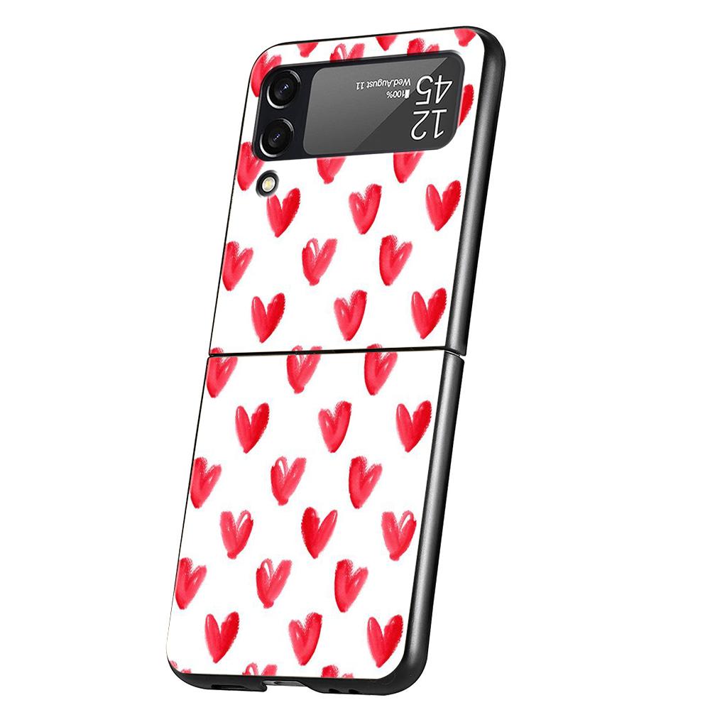 Love Heart Phone Case For Samsung Galaxy Z Flip 3 4 5 6 7 Hard Black Folding PC For Samsung Z Flip3 Flip4 Flip5 Cover