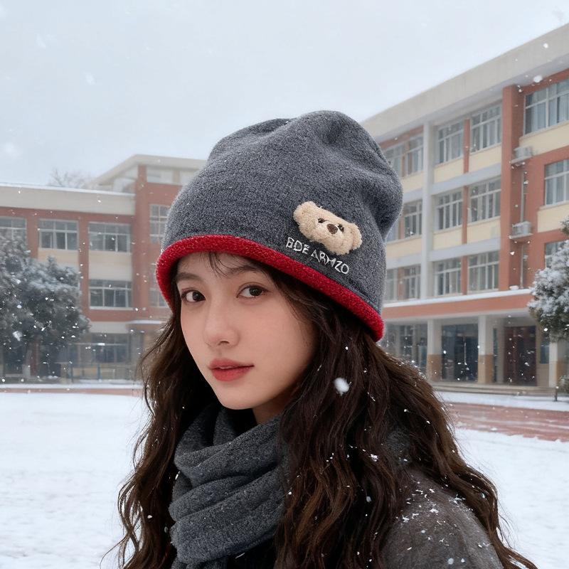 Women's autumn and winter hats, crimped warm knitted hats, ear protectors, cold-proof pullovers, and headcaps for men
