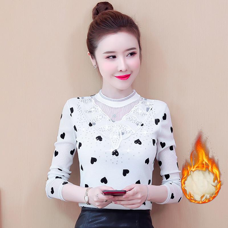 Damen Langarm T-Shirt für Damen im Herbst, Neuer Stil, Innen- und Außen-Mesh-Shirt, Warm bügelbares Oberteil