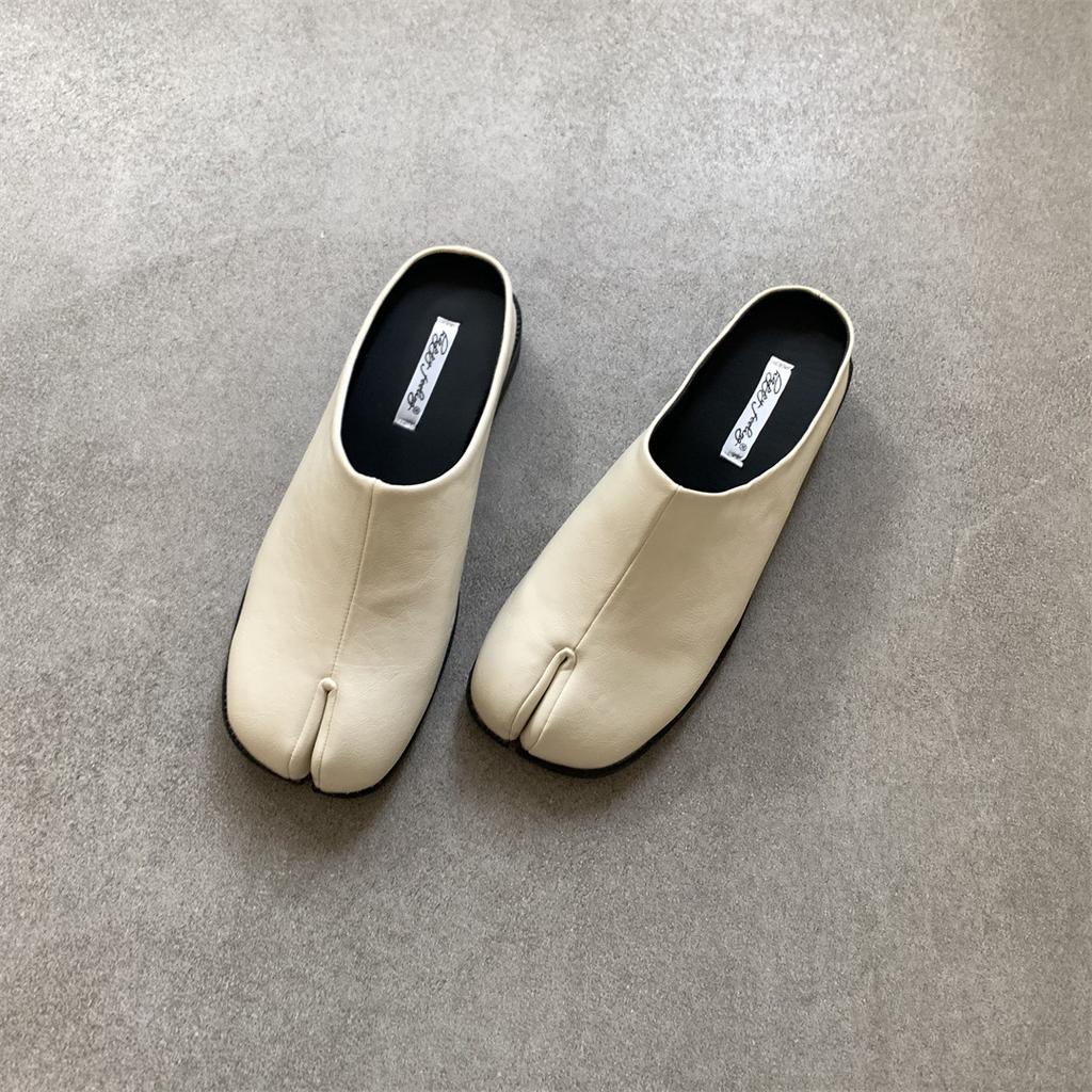 Fashion Clean - Fit Minimalist Split - Toe Mule Shoes | Multi - Color Leather Lazy  Vibe Slippers with Intellectual Vibe for Office