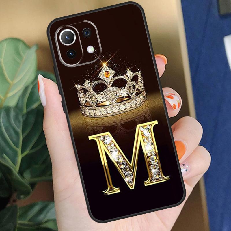 Letter Monogram Gold Marble Case For Xiaomi 15 14 Ultra 13T 14T 15T Pro 17 Pro Max POCO X7 X5 X6 F5 F6 F7 F8 Pro Coque