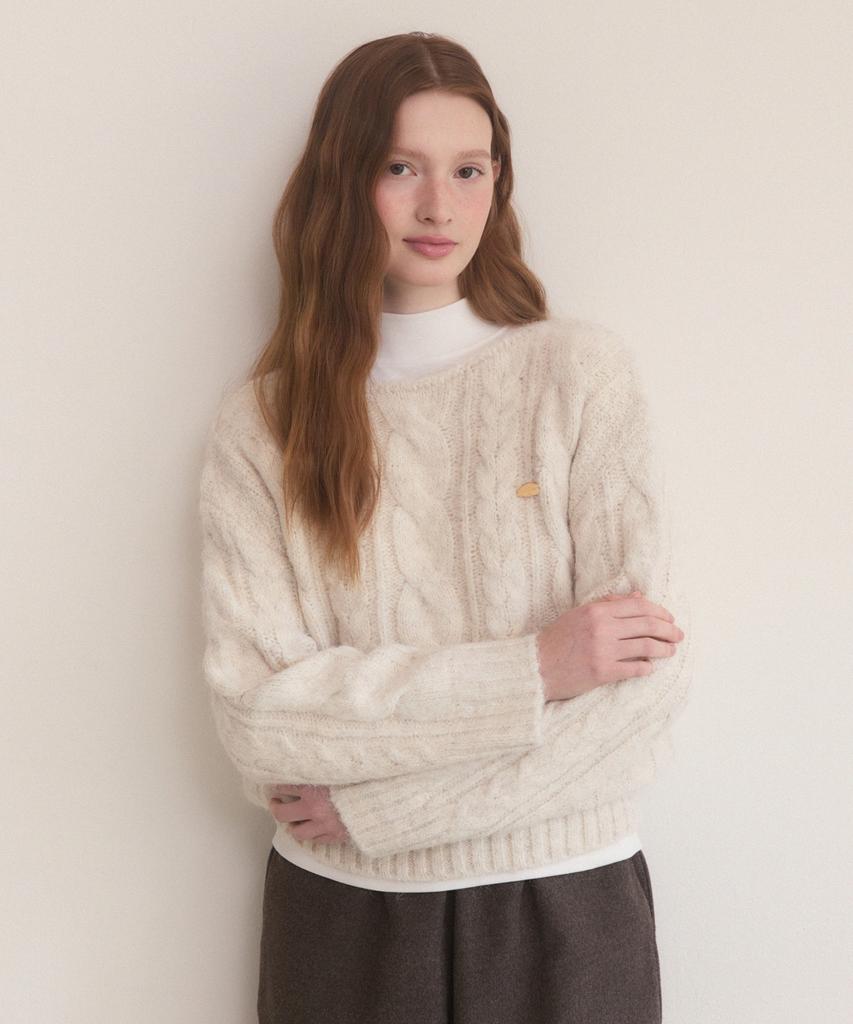 ADAUL Boat Neck Hairy Twist Knit - Cream