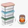 3pcs Stainless Steel Snack Box 8oz Rectangular Food Container with Leak-Proof Lid Multipurpose Small Container for Fruits Salad