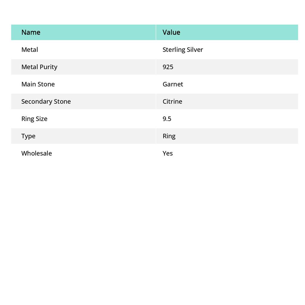 Natural Mozambique Garnet, Citrine Gemstone 925 Sterling Silver Ring S.9.5 H1W49