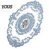 Soft Macaron Color Tableware Retro Oval Lace Doily, Embroidered Rose Placemat, Elegant Floral Table Washable Linens Mat, Decorative Doilies for Dining