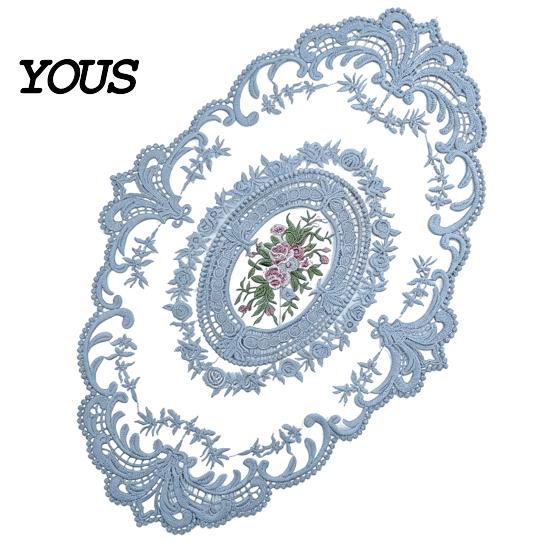 Soft Macaron Color Tableware Retro Oval Lace Doily, Embroidered Rose Placemat, Elegant Floral Table Washable Linens Mat, Decorative Doilies for Dining