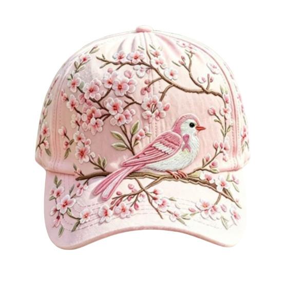 Baseballpet voor Dames, Baseballpet met Geborduurde Bloemen- en Vogelpatroon, Verstelbare Pasvorm Tuinzonnehoed voor Lente Zomer Buiten