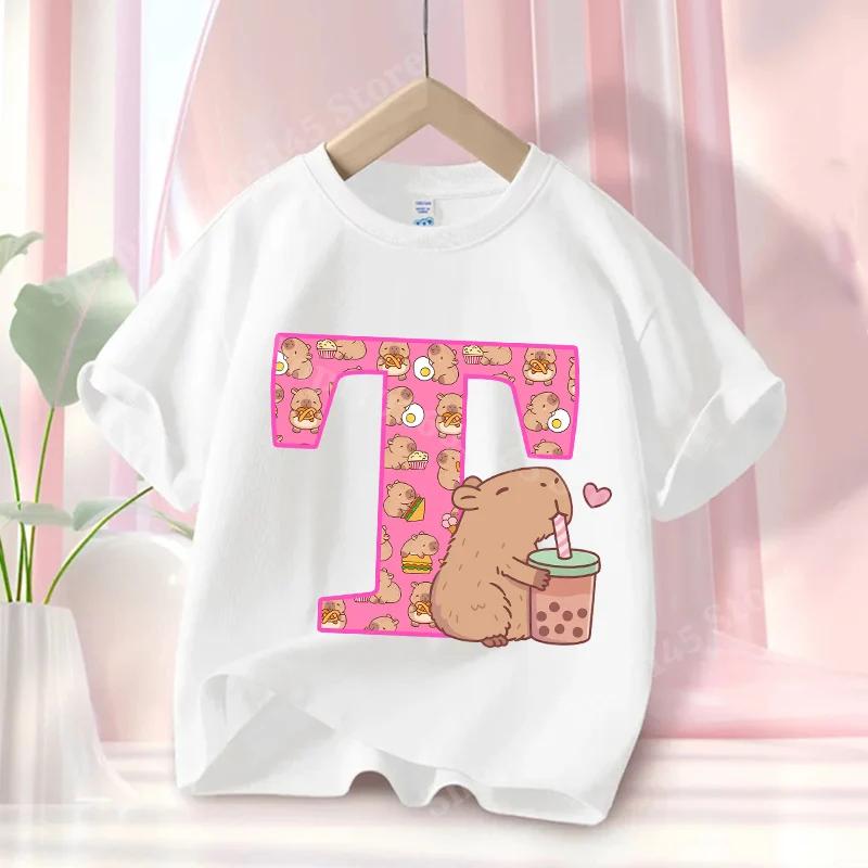 Sommer Capybara Anime Brief Niedlich Bedruckt Kinder T-Shirt Mädchen Kurzarm Mode Oberteile Kinderkleidung Lässige T-Shirts