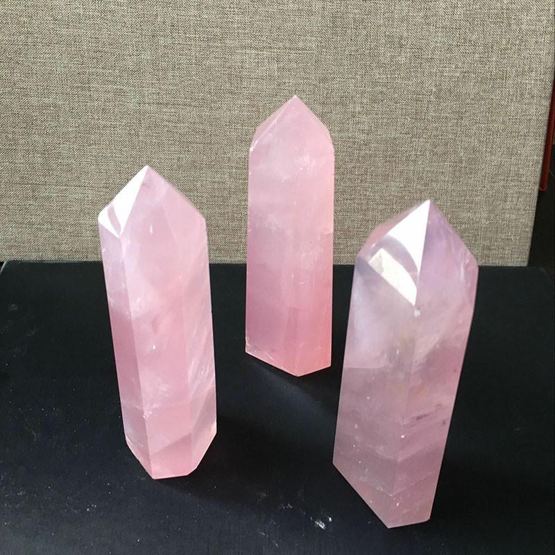 Elegant Pink Natural Rock Rose Quartz Crystal Point Healing Stone Obelisk Wand For Natural Health
